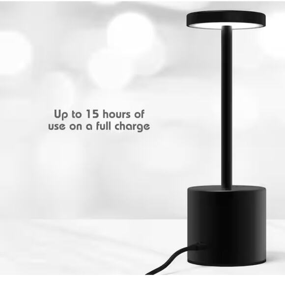 Black LED Touch Table Lamp Wireless Rechargeable w/ Dimmer 10.25 in - Picture 6 of 8